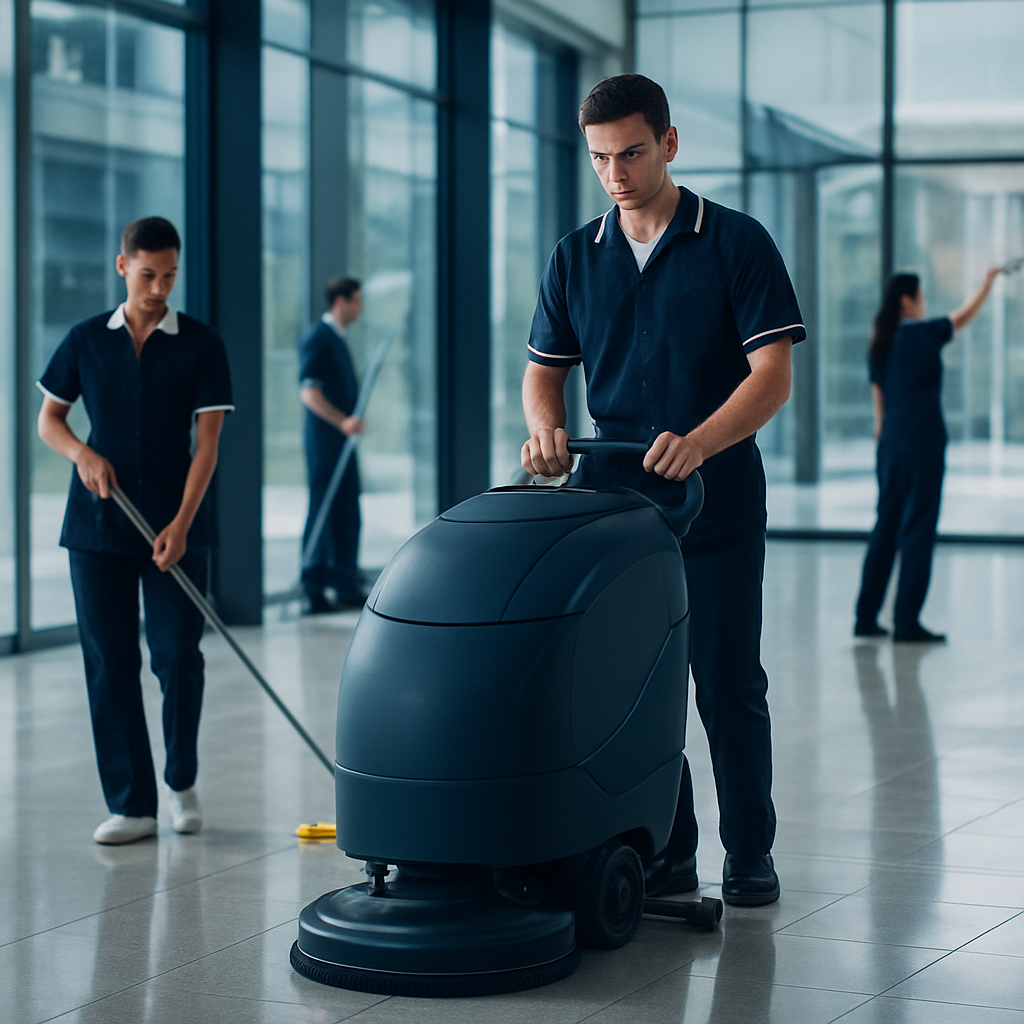 New Cleaning professional team cleaning a corporate facility